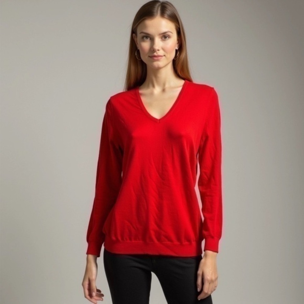 Love Ellie Orange V-Neck Sweater Lattice Back Detail Size XS